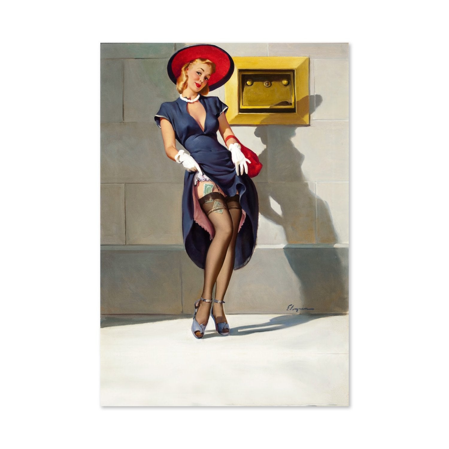 Socking It Away by Gil Elvgren, pin-up poster — framed print